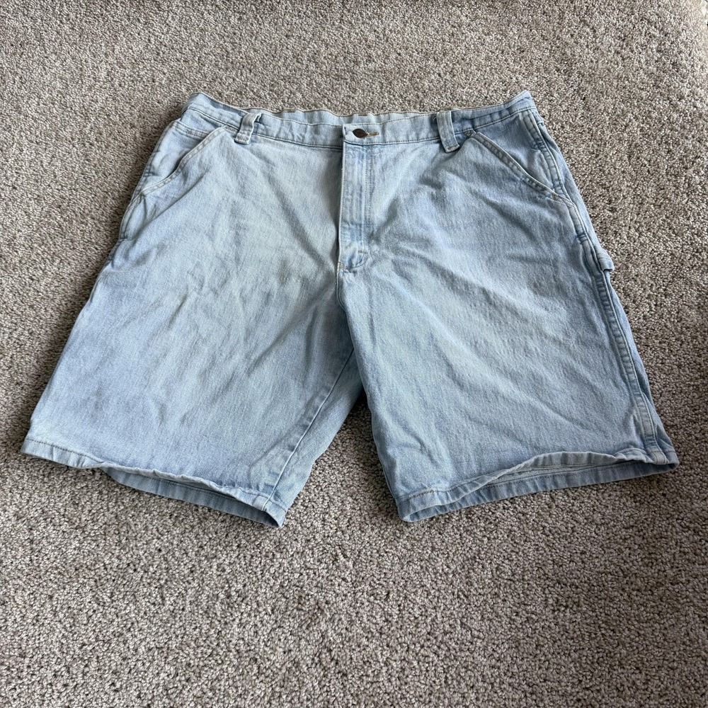 Wrangler Cargo Shorts Mens 38 Blue Cotton Blend Denim Carpenter Workwear Jorts